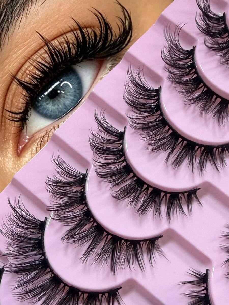 10 Pairs European & American Demon Cartoon Style False Eyelashes, Natural Soft Mixed Thick Multi-Layer Long Crossed 3D Curly Fluffy Eyelashes - Black - View 1