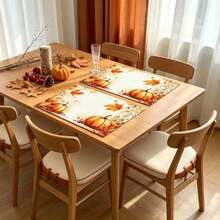 1/4/6pcs Autumn Series Watercolor Pumpkin & Berry Pattern Printed Placemats, Heat-Resistant Table Mats For Home Kitchen/Dining Table Protection, Party Scene Decor - Multicolor - View 4