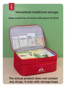 1pc Red Portable Double-Layer First Aid Kit, Epidemic Prevention And Health Kit, Home Life Rescue Kit, Outdoor Emergency Epidemic Prevention And Storage Bag The Actual Product Does Not Contain Any , It Only Sells Storage Bags - As Picture - View 6
