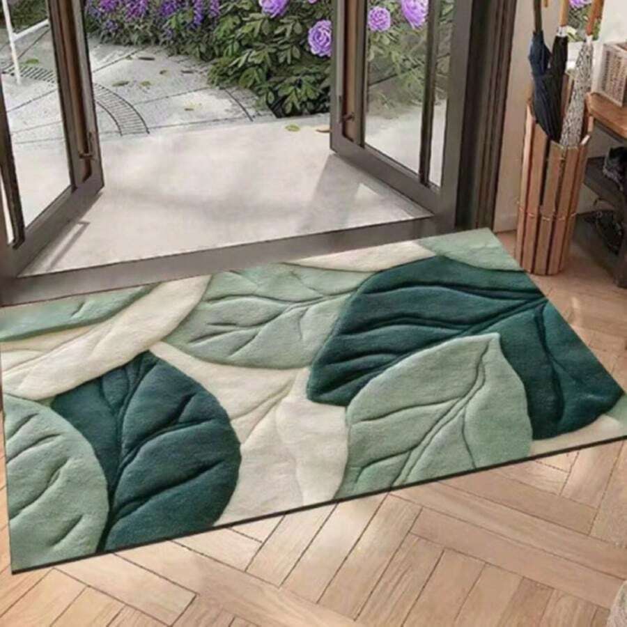 1PC Spring Green Leaf Pattern Bathroom Mat (3D Visual Effect, Not Embossed), Bathroom Rug, Indoor Entrance Small Rug, Bathroom Floor Mat, Door Mat, Foot Mat, Suitable For Bathroom, Laundry Room, Bathroom Entrance, Sink Area, Shower Room And Party, Rug, Bathroom Decor, Bathroom Mat, Bathroom Accessories, Door Mat, Suitable For Living Room, Bedroom, Kitchen And Various Scenes Entrance, Party, Holiday, Gift, Dinner