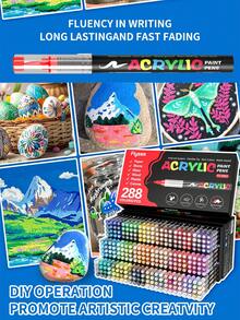 Flysea Brand Acrylic Paint Markers 288/240/168/120/72/60/48/36/24 Colors, Colorful Writing Markers For Painting, Graffiti, Journaling, Marking, Smooth Ink Flow, Comprehensive Color Classification, Stackable Colors, Strong Coverage, Felt Tip Pen Stationery Set, Suitable For Canvas, Rock Painting, Wood, Stone, Glass, Ceramic, Fabric Painting, DIY Crafts, Back To School Supplies, Perfect For Artists - Multicolor - View 3