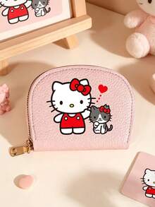 SANRIO Dompet Kartu Kredit Lipat Motif Hello Kitty, Dompet Mini Kulit PU Tekstur Leci dengan Banyak Slot Kartu & Dompet Koin Berresleting, Kantong Berresleting Portabel - MultiWarna - View 2