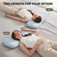 1pc Low-Profile Cooling Neck Pillow, Odorless Slow Rebound Medium-Soft Pillow, Ergonomic Dual-Height Design, Removable Washable Cooling Pillowcase - 25.2x12.2x3.15inch - Blue - View 3