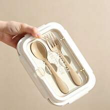 1pc Beige Bento Box, Compartment Food Storage Container, Lunch Box With Spoon And Fork, Microwave Food Storage Box, Insulated Lunch Bento Bag, Leak-Proof Snack Box - View 9