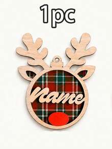 Custom Reindeer Name Christmas Ornament, Personalized Party Decor, Festive Antler Style, Checkered Decor, Customized Christmas Tree Decoration, Customizable Name Tag, Home Holiday Decor, Unique Christmas Gift 2026, Room Decor, Family And Friends - Red - View 8