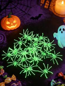 25/50pcs Glowing Mini Spiders, Green Realistic Spider Props, Horror Scene Decoration, Suitable For Desktop And Spider Web Decor, Perfect Thrilling Small Gift For Adult Halloween Party Hosts, Halloween And Thanksgiving Theme Party Decoration - Multicolor - View 2