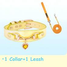 2pcs Luxury Heart-Shaped Rhinestone Pendant Dog Collar & Leash Set, Leather Pet Collar With Matching Color Dog Leash, Adjustable Buckle Cute Princess Style Dog Walking Set, Suitable For Small And Medium Dogs, Durable Pet Accessories For Outdoor Walks And Holiday Dress-Up - Multicolor - View 10