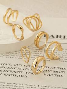 7pcs Punk Style Ring Set, Unique Fashion Heart Butterfly Crown Stackable Rings, Jewelry Fashion Accessories Gift - Gold - View 2
