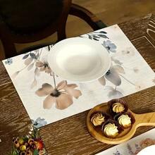 1/4/6pcs Autumn Series Ink Wash Light Brown Floral Pattern Printed Placemats, Heat Resistant Table Mat For Home Kitchen/Kitchen Table Protection, Party Scene Decoration - Multicolor - View 11