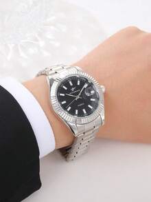 RICECGO Jam Tangan Bisnis Pria Bermesin Quartz dengan Gelang Stainless Steel dan Tampilan Tanggal yang Praktis, Cocok untuk Rapat Bisnis dan Pemakaian Sehari-hari. - Perak - View 3