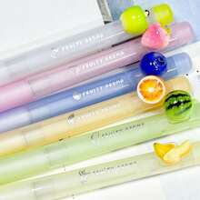 2/6pcs Fruity Collection Erasable Blue Ink Pens, Summer Fruit Scented Fresh Fragrance, Retractable Neutral Ink Pens, Cute Cartoon Design For Study And Practice - Fruit-scented Pens - View 6