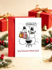 1pc "Why Snowmen Never Grill" Funny Christmas Card With Envelope - Humorous Snowman Joke Greeting For Holiday Parties, Blank Inside - Multiple Styles - View 2