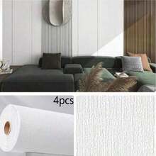 1/4PCS White Linen Texture Surface Self-Adhesive Wall Sticker, PVC Material With Self-Adhesive Backing, Peel And Stick Wallpaper, Bedroom, Living Room And Other Wall Decoration Stickers, Wall Renovation And Decoration Stickers - Wall Decor - View 12