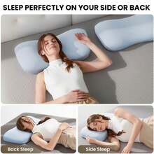 1pc Low-Profile Cooling Neck Pillow, Odorless Slow Rebound Medium-Soft Pillow, Ergonomic Dual-Height Design, Removable Washable Cooling Pillowcase - 25.2x12.2x3.15inch - Blue - View 4
