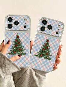 Compatible With Iphone17/17PRO/17PROMAX/17Air/16/16e/16PRO/16PROMAX/16PLUS/15/14/13/12/11/X/XS/XR Series, 1pc Fashionable Personalized Plaid Christmas Tree Pattern Full Coverage Button Classic Anti-Drop Metallic Paint Premium Texture Soft Texture PU Leather Phone Case, Suitable As Birthday Gift, Holiday Gift For Friends, Family, Couples, Yourself - Multicolor - View 3