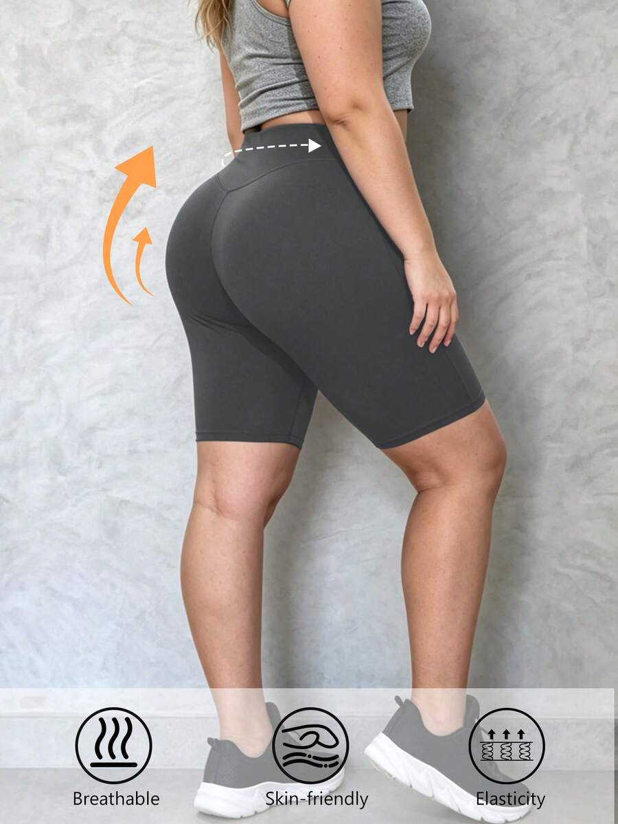 Plus-Size Women's High-Waisted Solid-Color Cropped Yoga Pants,Perfect For Spring And Summer Workouts, Casual Wear, And Fitness Outfits