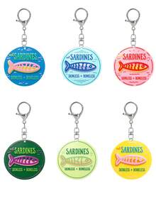 2D Flat Acrylic Sardine Fish Graphic Round Keychain, Daily Accessory, Car Pendant, Suitable For Backpack, Handbag, Car Key, Door Key, Suitable For Dating, Studying, Working, Commuting, Phone Accessory, Wedding Season, Bridesmaid & Bride Gift, Holiday Birthday Gift, Teacher's Day, Halloween, Christmas, Valentine's Day Gift - Multicolor - View 8