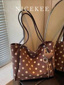 Nicekee Large Capacity Tote Bag With Polka Dot Print And Unique Knot Decoration, Suitable For Stylish Girls, Suitable For Daily Commuting And Travel - Multicolor - View 2