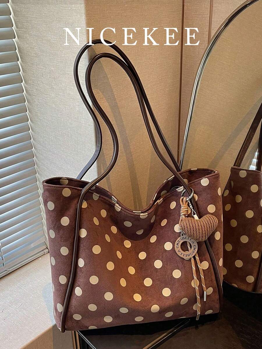 Nicekee Large Capacity Tote Bag With Polka Dot Print And Unique Knot Decoration, Suitable For Stylish Girls, Suitable For Daily Commuting And Travel