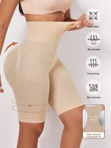 Women's Plus Size Tummy Control Butt Lifting Shaping Shorts, Suitable For Daily Wear Or As Undergarments - Apricot - View 4