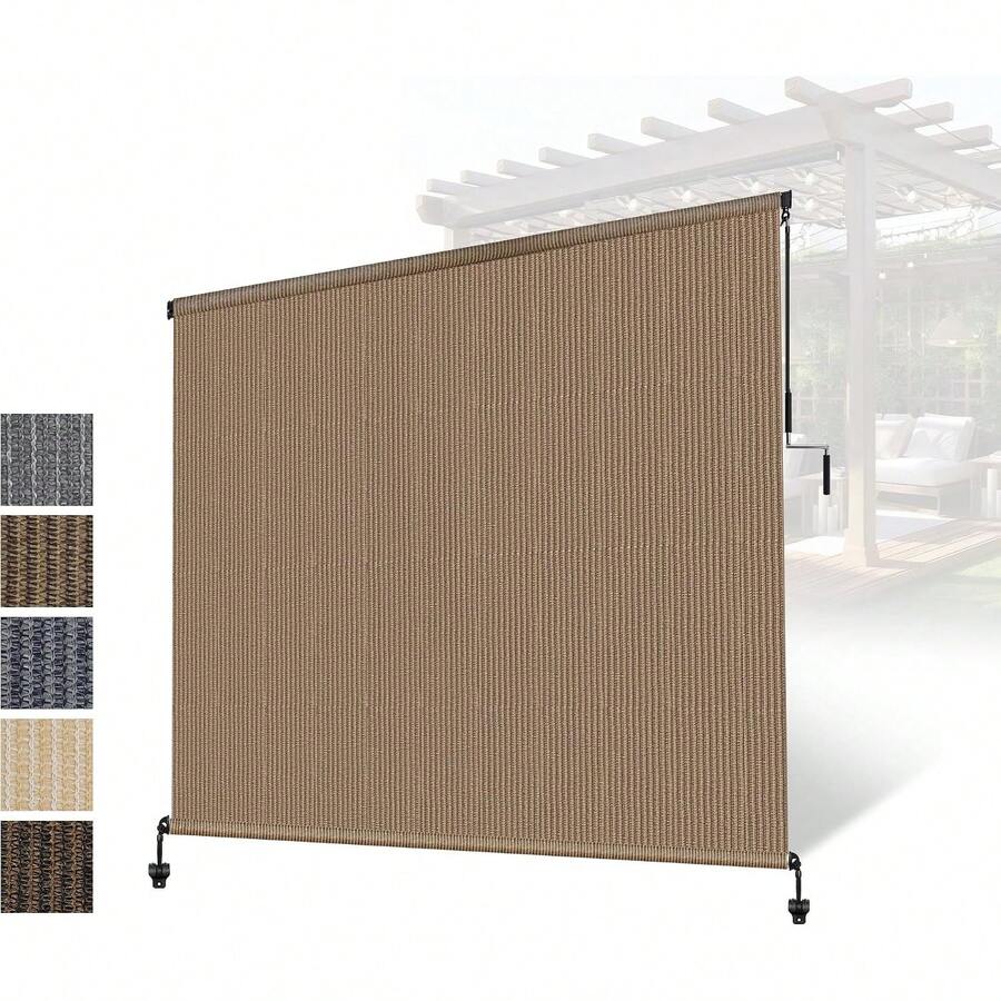 Outdoor Roller Shades, Cordless Blocking Patio Roll Up Blinds, Exterior Sunscreen Fabric Privacy Screen Shade Porch Pergola Gazebo Balcony Deck, Minimalist Style, Brown, 1 Pack - Walnut - View 1