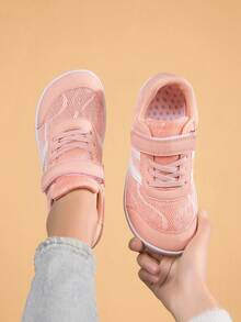 1 Pair Girls' Sports Shoes, Hook And Loop Closure, Training Shoes, Mesh Breathable, All-Season, Rubber Sole, Lightweight - Pink - View 4