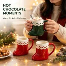 250ml Christmas Ceramic Red Santa Claus Boot Mug, Green Creative Milk Coffee Cup, Suitable For Christmas, Halloween, Thanksgiving, Birthday Party - Multicolor - View 2