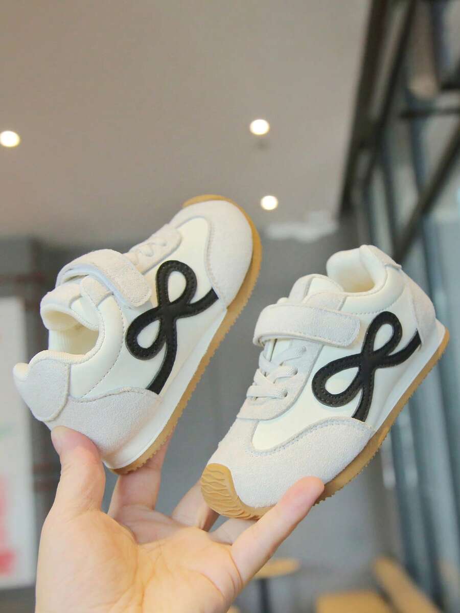 Girls' Sports Shoes With Bow Pattern, Soft Sole Kids' Casual Sneakers, Style - Beige - View 1