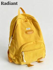 2026 Student Backpack, Minimalist Corduroy Large Capacity Middle School Backpack - Yellow - View 9