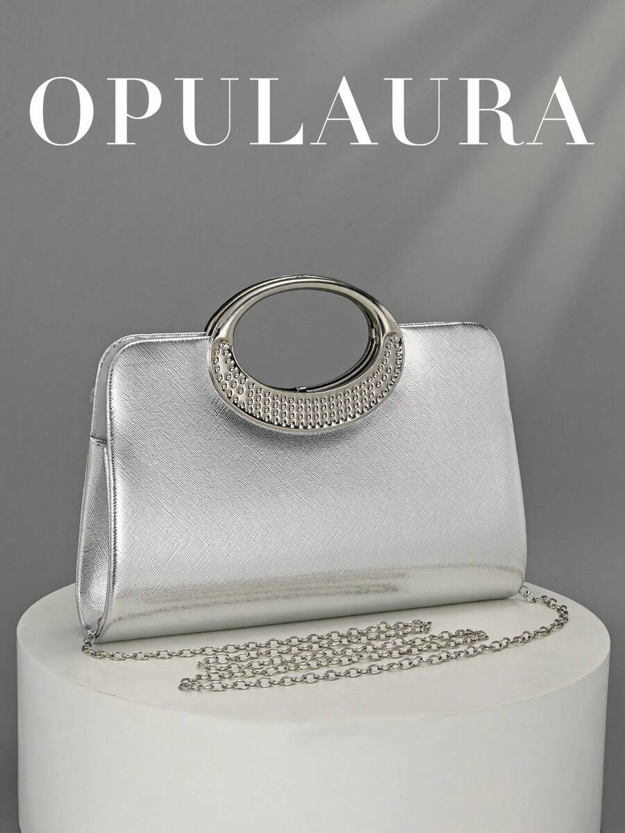 OpulAura 女士时尚闪亮水晶水钻晚装手拿包,闪亮奢华钻石镶嵌礼服包,适合晚会、派对、生日、婚礼作为新娘手拿包 - 銀色 - 查看 1