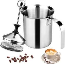 Hand‑Operated Milk Frother 400ml, Stainless Steel Double Mesh Milk Foam Pot With Special Press Mechanism For Home Coffee Cappuccino Making - Silver - View 9