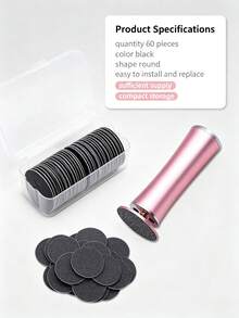 60pcs/Box Foot Care Tool Replacement Roller Pads, Electronic Foot File Head Hard Skin Removal Replacement, Universal Electric Foot Callus Remover Accessory, Foot Care Scrubbing Pads, Unisex Home Use - A-Black - View 2