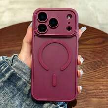 Magnetic Luxury Matte Semi-Transparent Shockproof Armor Phone Case, Compatible With IPhone 18 Pro Max 17 16 15 14 13 12 Mini 11 Plus, With Camera Lens Protector - Cherry Red - View 1