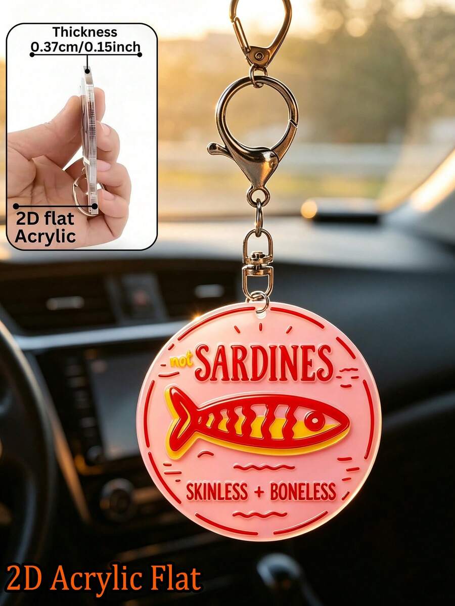 2D Flat Acrylic Sardine Fish Graphic Round Keychain, Daily Accessory, Car Pendant, Suitable For Backpack, Handbag, Car Key, Door Key, Suitable For Dating, Studying, Working, Commuting, Phone Accessory, Wedding Season, Bridesmaid & Bride Gift, Holiday Birthday Gift, Teacher's Day, Halloween, Christmas, Valentine's Day Gift - Multicolor - View 1