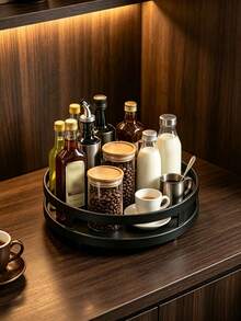 1pc Black Metal Slouchy Susan Rotating Turntable, 25cm 360 Degree Rotating Desktop Storage Tray, Multi-Functional Organizer, Suitable For Storing Spice Bottles, Cosmetics, Skincare Products, Medicines, Snacks, Etc., Perfect For Kitchen, Bathroom, Bedroom, Storage Room Use - Black - View 5
