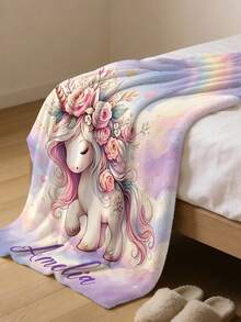 1pc Customized Name Blanket, Personalized Bed Blanket, Cute Unicorn Print, Can Print Name, Rainbow Decoration, Personalized Blanket, Cute Blanket, Comfortable Blanket, Home Gift, Birthday Gift, Christmas Gift, Personalized Gift, Gift For Son/Daughter, Gift For Friends - Style 3 - View 4