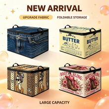 Multi-Size Options, American Vintage Print Foldable Storage Box With Zipper Handle, Upgraded Fabric Large Capacity Storage Bin, Suitable For Closet, Dorm, Underbed Storage, Organizing Clothes, Bedding, Miscellaneous Items, Home Moving Organization - Multi-color - View 2