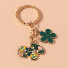 1pc Unisex Mori Style Bee Honeycomb Flower Keychain Vintage Oil Drop Glitter Metal Pendant Creative Backpack Charm Bag Key Hanger - Multicolor - View 2