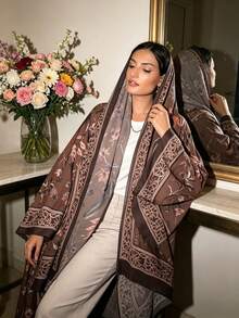 2pcs Set Hijab + Open Abaya, Dubai Islamic Muslim Modest Vintage Polka Dot Pattern Lace Trim Hijab For Women Daily Wear - Multicolor - View 6