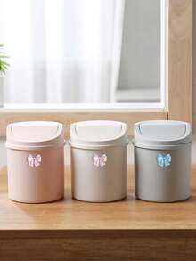 Cute Desktop Trash Can With Bow Decor,Mini Table Waste Bin,Portable Countertop Garbage Bucket,Flip Cover With Lid,For Bedroom,Dorm,Office,Makeup Desk,Countertop,Home Essentials,Unique Birthday Gift,Back-To-School Gift,Holidays Gift,Parties Gift - B - View 7