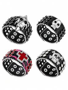 Punk Gothic Wide Leather Bracelet, Skull Cross Rhinestone Rivet Wrist Cuff, Adjustable Rock Bangle For Party Daily Costume Accessory For Man And Women - Black - View 14