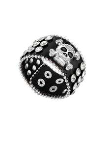 Punk Gothic Wide Leather Bracelet, Skull Cross Rhinestone Rivet Wrist Cuff, Adjustable Rock Bangle For Party Daily Costume Accessory For Man And Women - Black - View 12