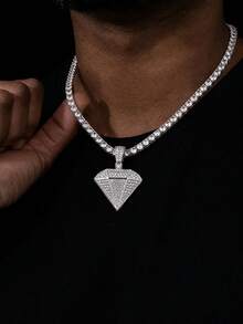 Bling Full Crystal Diamond Pendant With Matching Tennis Chain Necklace For Men, Hip‑Hop Fashion Costume Accessories For Daily Wear And Gifting - Diamond Pendant Tennis Chain Necklace - View 1