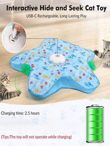 可充電互動式貓玩具，觸碰啟動移動式隱藏貓逗貓棒，適合室內成貓與小貓的運動玩具，捉迷藏互動寵物玩具 - 霧霾藍 - 查看 6