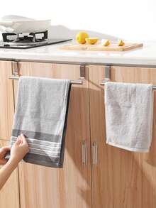 2/1pc Stainless Steel Cabinet Hanging Rod, Stainless Steel Door Towel Rack, Door Towel Rack, Metal Kitchen Rack, Kitchen Door Towel Rack, Dishcloth Hanging Rack, Kitchen - Black - View 11