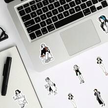 56pcs Black-And-White Girl Cartoon Sticker Ins Style Simple Mobile Phone Shell Plane Decoration Sticker Halloween Decoration Autumn Decoration Sticker Cute Halloween Christmas Scrapbook Supplies Paper. - Multicolor - View 8