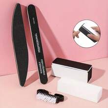 5/6/7pcs Multi-Function Black/Gray/Pink Nail Tool Set Including Nail File, Polishing Buffer, Nail Cleaning Brush And Sponge, Complete And Reusable Nail Care Product For Professionals/Individuals/Salons - Multicolor - View 5