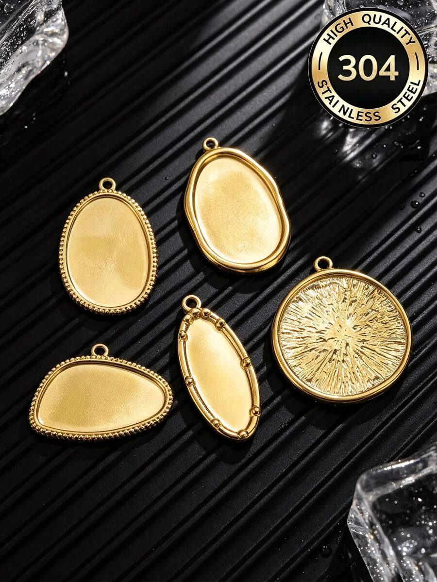 5pcs 18K Gold Plated Stainless Steel Irregular Blank Bezel Findings Oval Round Pendant Charm BraceletTrays For Handmade DIY Jewelry Craft - Pendant - View 1