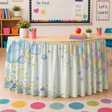 1pc Table Skirt Tablecloth Printed Polyester Whimsical Dreamy Pastel Sky Balloon Cloud Moon Star Heart Gentle Soft Peaceful Baby Room Dining Room Kitchen Cafe Event Decoration Table Cover - A - View 5
