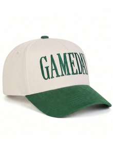 1件裝「GAMEADY」運動主題口號刺繡中性棒球帽 卡車帽 Y2K 戶外防曬可調節旅行度假禮物，輕量透氣帽，比賽日球迷禮物，日常街頭休閒穿搭，適合萬聖節、聖誕節、感恩節、學生運動禮物 - 拼色-米綠色 - 查看 4